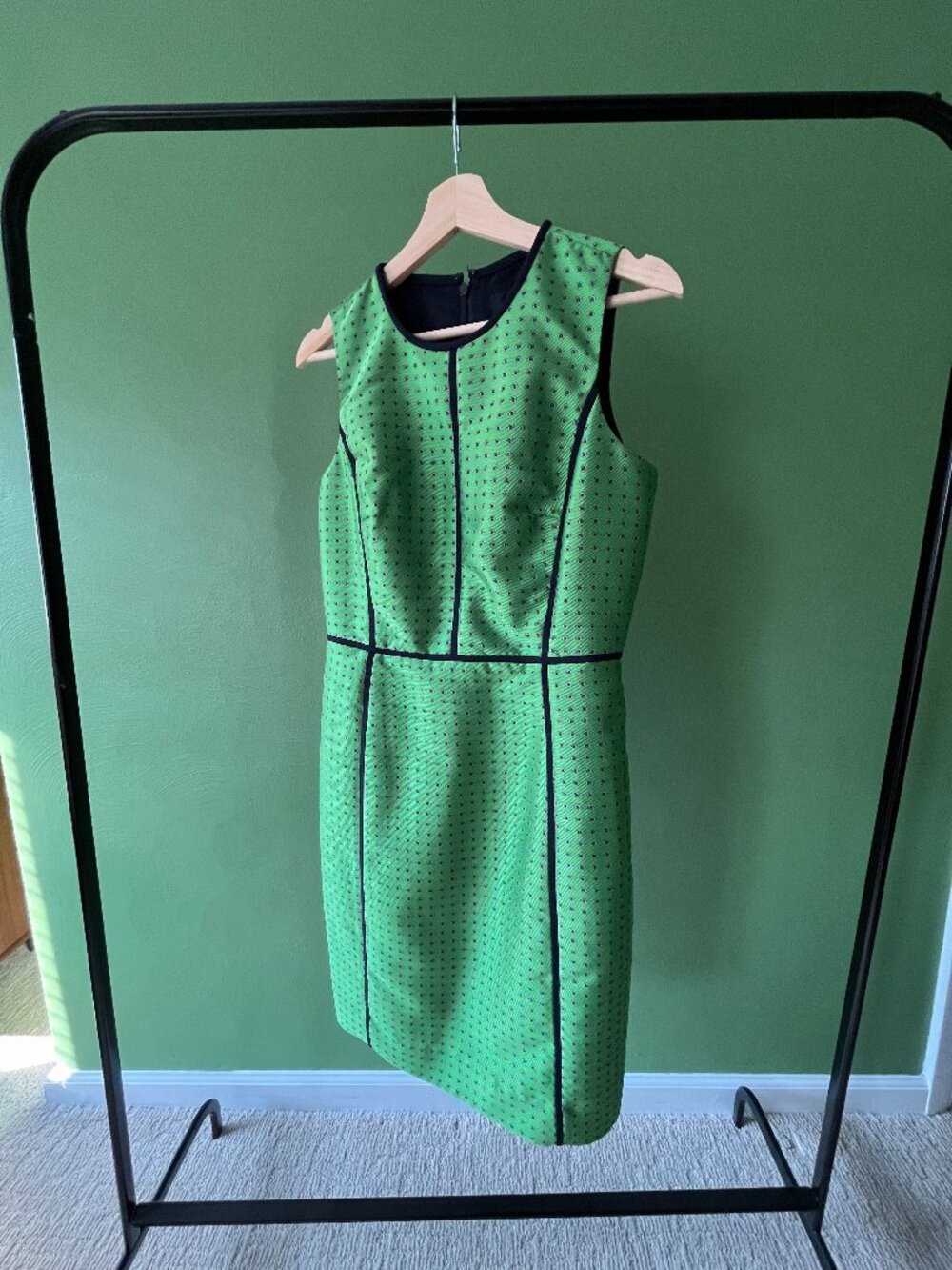 Patterned Jcrew Shift Dress - green with navy piping